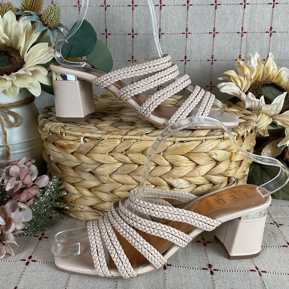 TED BAKER London “Emmalii” Strappy Slide Sandal Nude Pink Leather Braided Sz 7